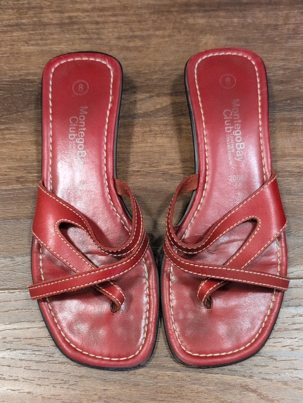 Montego Bay Club Red Leather Slide Sandals